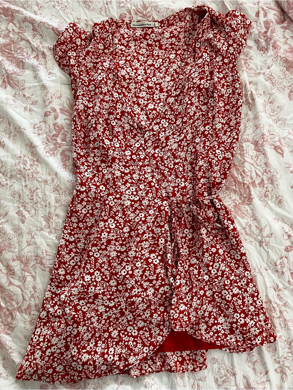 Abercrombie & Fitch Orange and White Floral Wrap Mini Dress